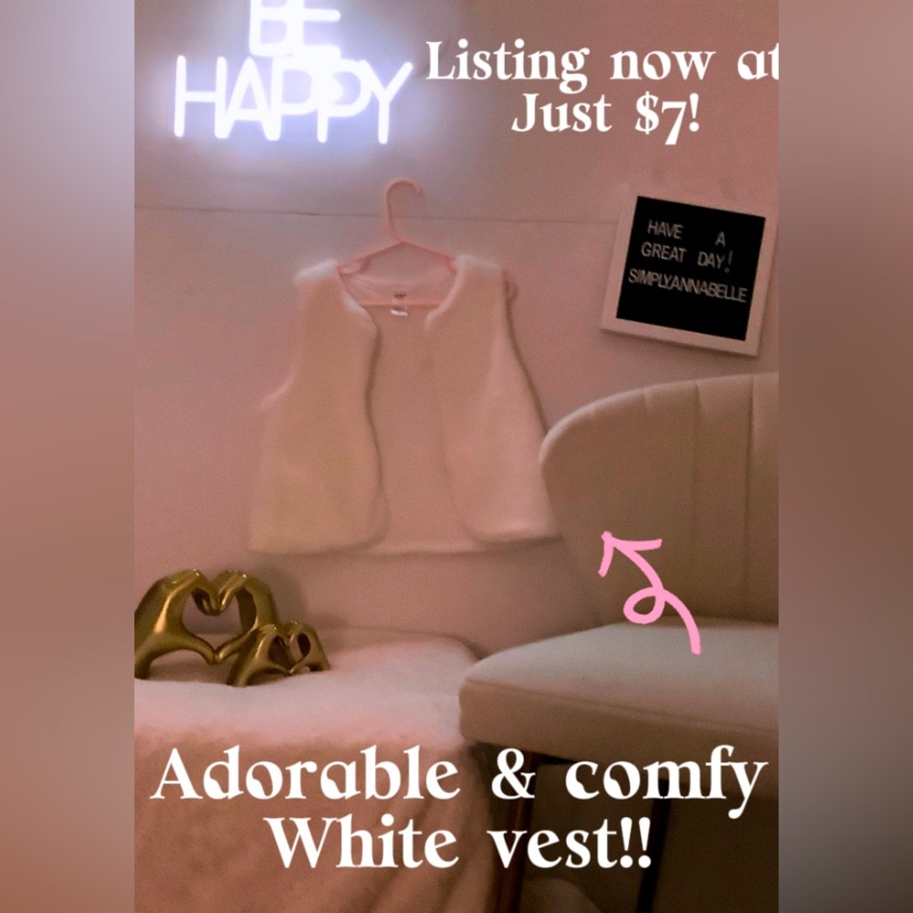 Adorable and comfy white fur vest